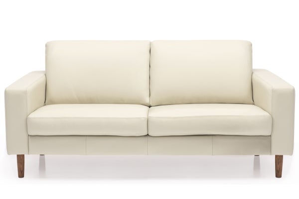 Symfoni valkoinen nahkasohva 194cm, 0I7 savutammi jalka